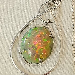 Large 14 carat Natural Ethiopian Black Opal Masterpiece! Set in STERLING SILVER